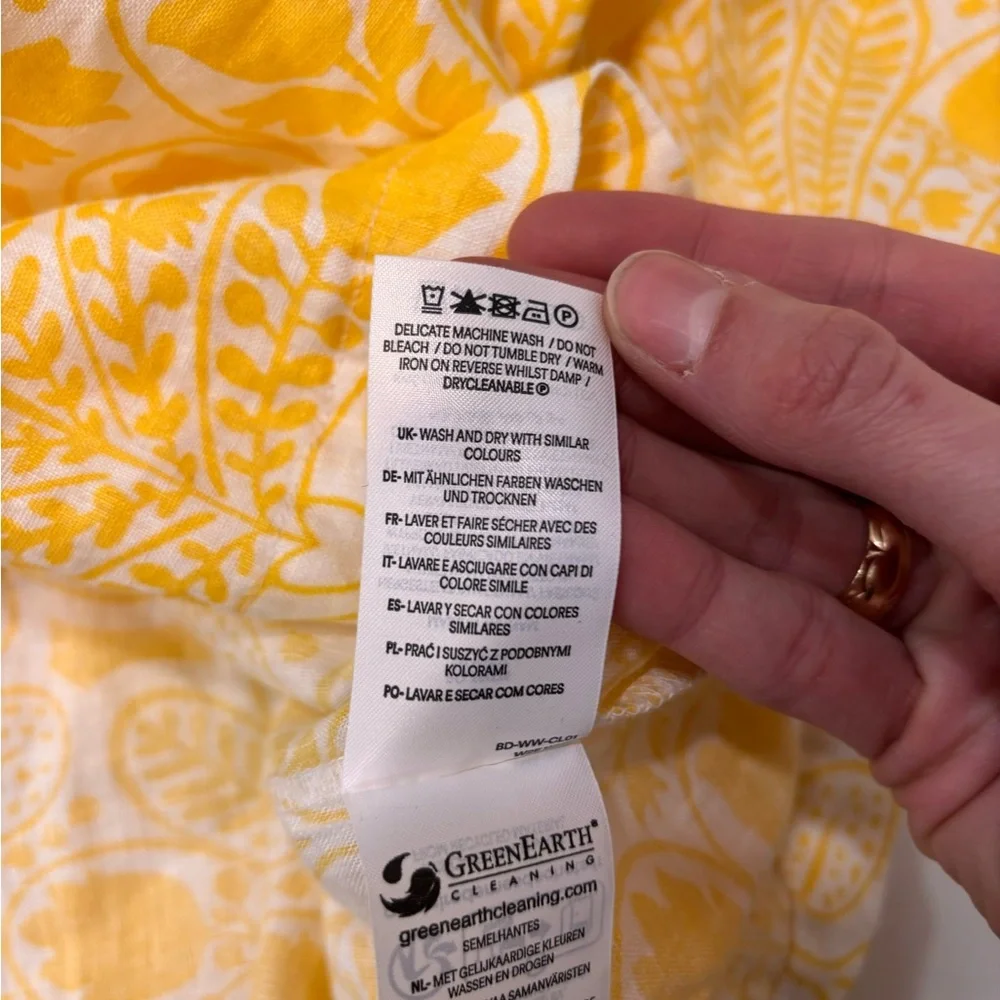 Boden Yellow Floral Button Down Shirt Size 10 Like New!! Linen 🤍 - Picture 4 of 7